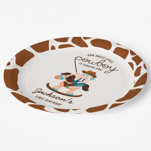 Westerne Cowboy Rocking Horse Boy Verjaardag Papieren Bordje (Gekanteld)