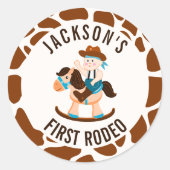 Westerne Cowboy Rocking Horse Boy Verjaardag Ronde Sticker (Voorkant)