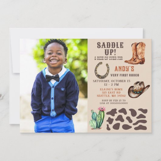 Westerne Cowboy Rodeo Boys Foto Verjaardag Kaart (Voorkant)