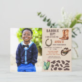 Westerne Cowboy Rodeo Boys Foto Verjaardag Kaart (Staand voorkant)