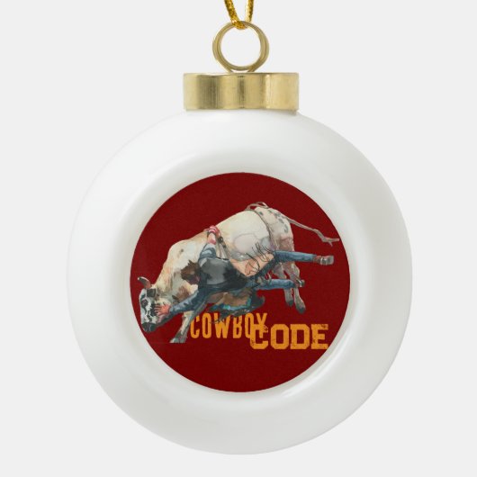 Westerne Cowboy Rodeo Bull Keramische Bal Ornament (Voorkant)
