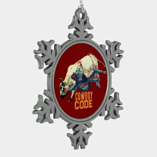 Westerne Cowboy Rodeo Bull Tin Sneeuwvlok Ornament (Links)