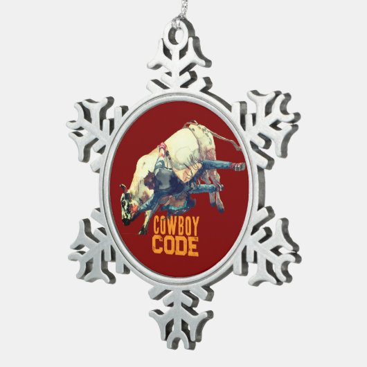 Westerne Cowboy Rodeo Bull Tin Sneeuwvlok Ornament (Rechts)