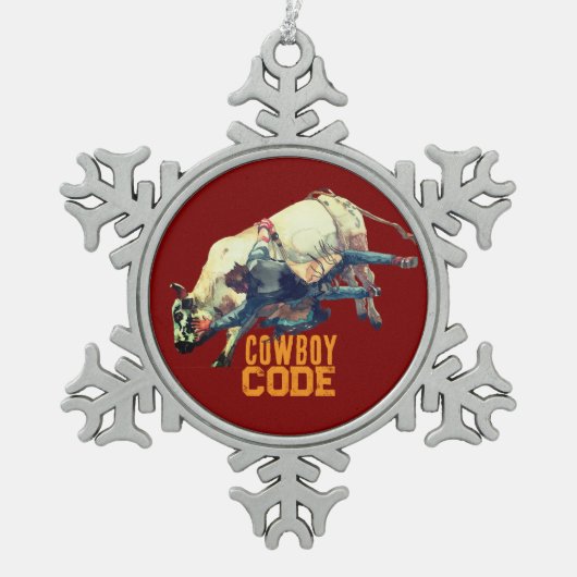 Westerne Cowboy Rodeo Bull Tin Sneeuwvlok Ornament (Voorkant)