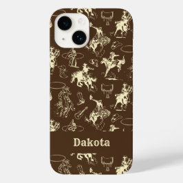 Westerne Cowboy Rodeo, gepersonaliseerd donker bru Case-Mate iPhone 14 Hoesje