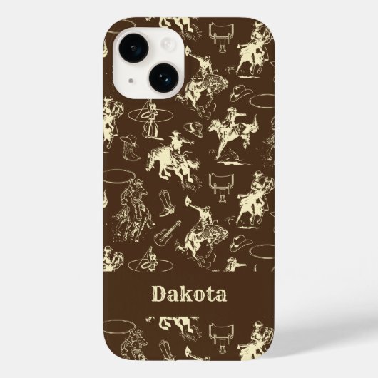 Westerne Cowboy Rodeo, gepersonaliseerd donker bru Case-Mate iPhone Case (Achterkant)
