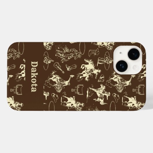 Westerne Cowboy Rodeo, gepersonaliseerd donker bru Case-Mate iPhone Case (Achterkant (horizontaal))