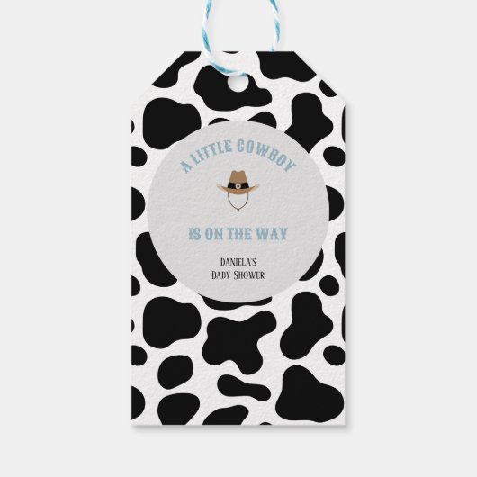 Westerne Cowboy Rodeo Koe Print Boy Baby shower Cadeaulabel (Achterkant)