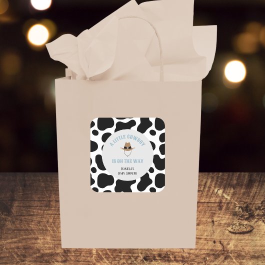 Westerne Cowboy Rodeo Koe Print Boy Baby shower Vierkante Sticker