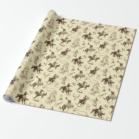 Westerne Cowboy Rodeo Pattern Beige Cadeaupapier (Uitgerold)
