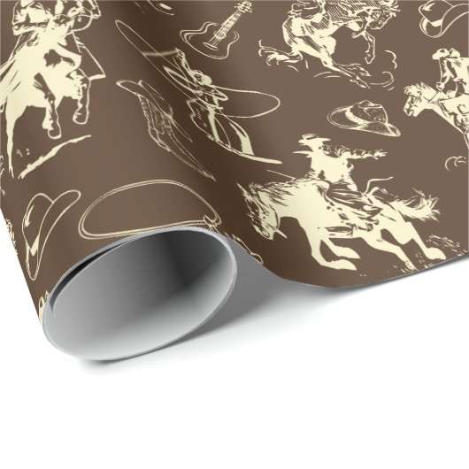 Westerne Cowboy Rodeo Pattern Donk Brown Cadeaupapier (Rol Hoek)