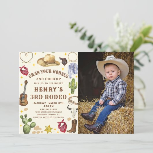 Westerne Cowboy Rodeo Verjaardagsfeestfoto Kaart (Staand voorkant)