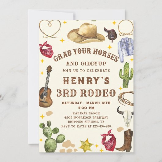 Westerne Cowboy Rodeo Verjaardagsfeestuitnodiging Kaart (Voorkant)