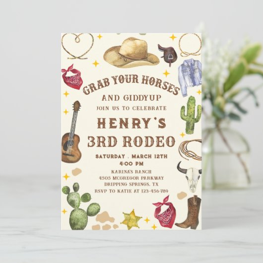 Westerne Cowboy Rodeo Verjaardagsfeestuitnodiging Kaart (Staand voorkant)