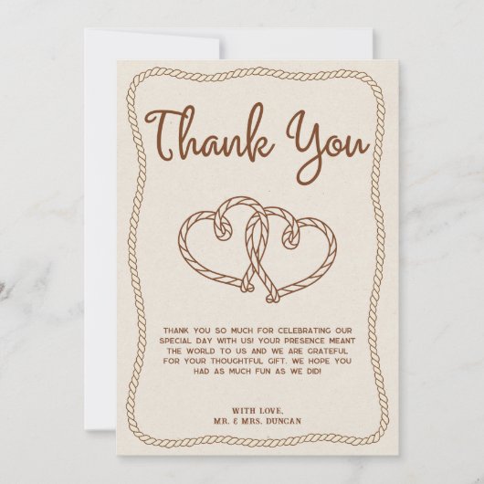 Westerne Cowboy Rope foto bruiloft dank je kaart (Voorkant)