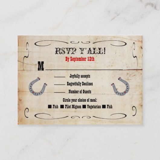 Westerne Cowboy RSVP Enclosure Kaart Insert (Voorkant)