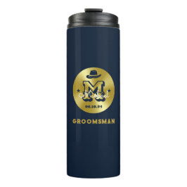 Westerne Cowboy Rustic Blue Gold Monogram Groomsme Thermosbeker
