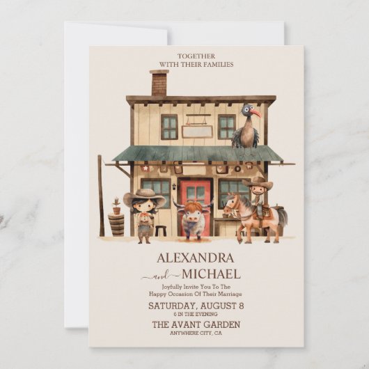  Westerne Cowboy Rustic Country Wedding Kaart (Voorkant)