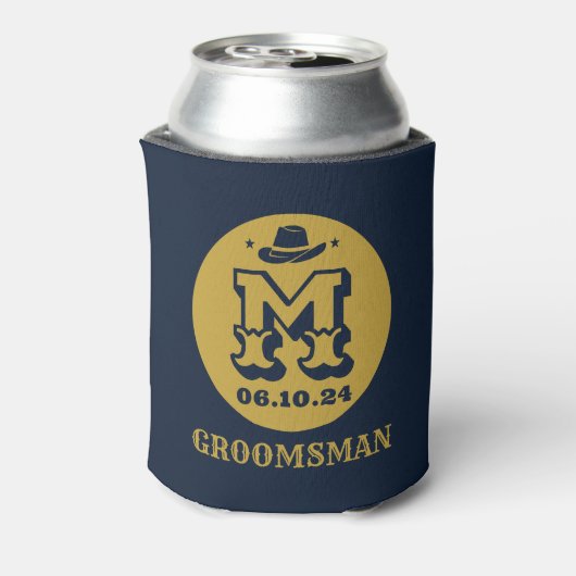 Westerne Cowboy Rustic Groomsmen Naam Monogram Blikjeskoeler (Blikje Achterkant)