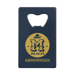 Westerne Cowboy Rustic Groomsmen Naam Monogram Creditkaart Flessenopener
