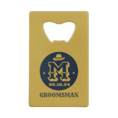 Westerne Cowboy Rustic Groomsmen Naam Monogram Creditkaart Flessenopener (Achterkant)