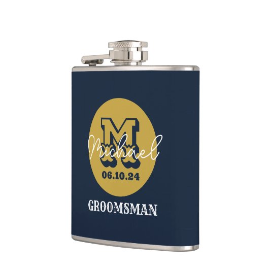 Westerne Cowboy Rustic Groomsmen Naam Monogram Heupfles (Links)