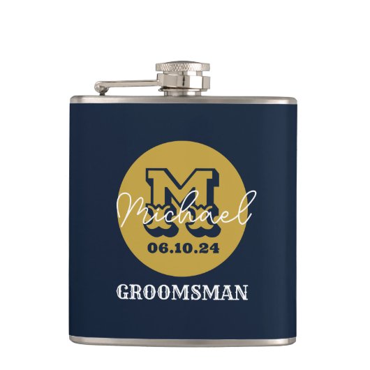 Westerne Cowboy Rustic Groomsmen Naam Monogram Heupfles (Voorkant)