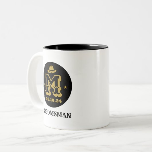 Westerne Cowboy Rustic Groomsmen Naam Monogram Tweekleurige Koffiemok (Voorkant links)