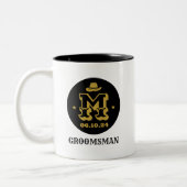 Westerne Cowboy Rustic Groomsmen Naam Monogram Tweekleurige Koffiemok (Links)