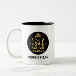 Westerne Cowboy Rustic Groomsmen Naam Monogram Tweekleurige Koffiemok