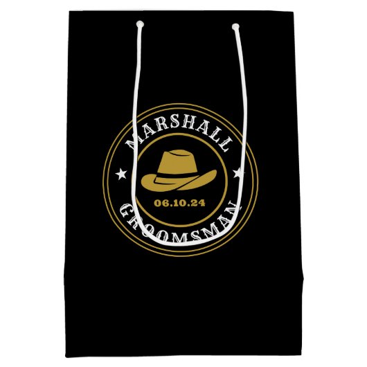 Westerne Cowboy Rustic Logo Personalized Groomsmen Medium Cadeauzakje (Achterkant)