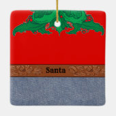 Westerne Cowboy Santa Belt Buckle Red Shirt Jeans Keramisch Ornament (Achterkant)