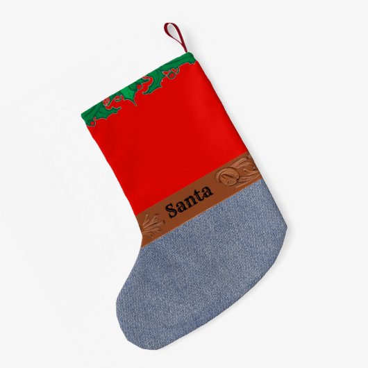 Westerne Cowboy Santa Belt Buckle Red Shirt Jeans Kleine Kerstsok (Achterkant (Hangend))