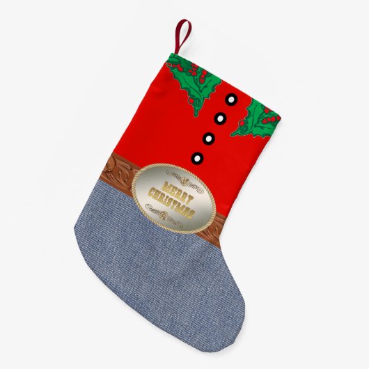 Westerne Cowboy Santa Belt Buckle Red Shirt Jeans Kleine Kerstsok (Voorkant (Hangend))