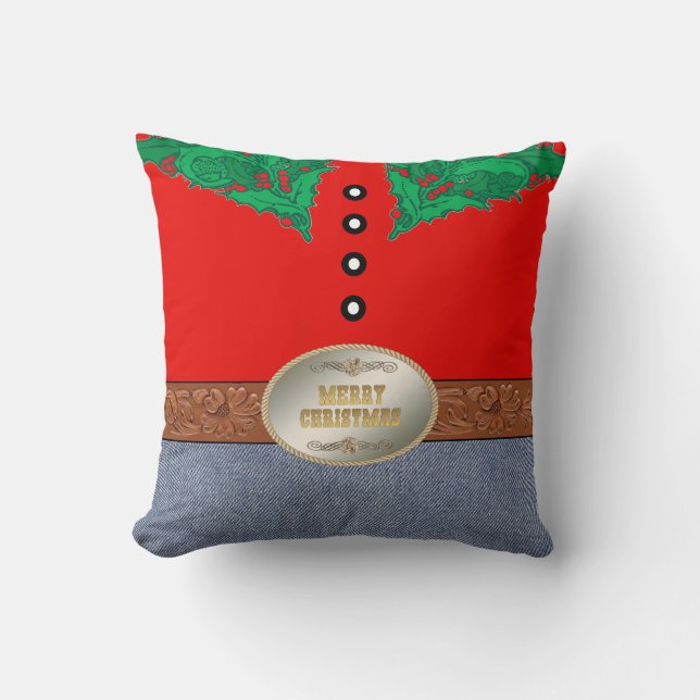 Westerne Cowboy Santa Belt Buckle Red Shirt Jeans Kussen (Voorkant)