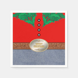 Westerne Cowboy Santa Belt Buckle Red Shirt Jeans Servet