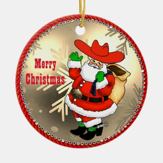 Westerne Cowboy Santa Keramisch Ornament (Voorkant)