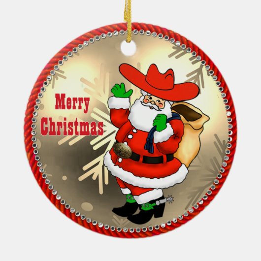Westerne Cowboy Santa Keramisch Ornament (Achterkant)