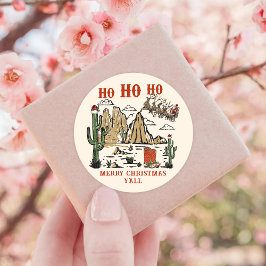 Westerne Cowboy Santa Merry Christmas Y'all Ronde Sticker