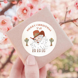 Westerne Cowboy Santa Merry Christmas Y'all Ronde Sticker