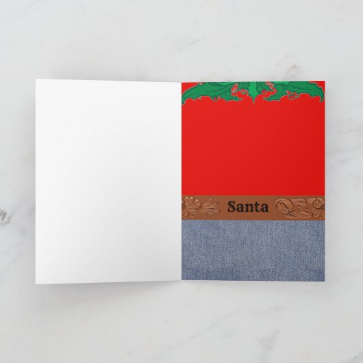 Westerne Cowboy Santa Red Shirt Jeans Belt Buckle Kaart (Binnen)