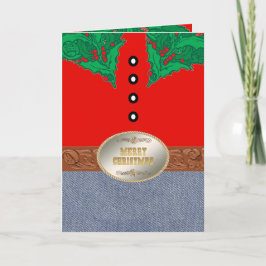 Westerne Cowboy Santa Red Shirt Jeans Belt Buckle Kaart