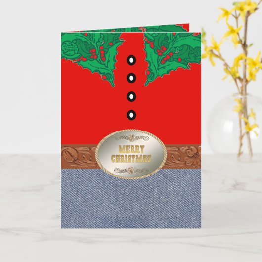 Westerne Cowboy Santa Red Shirt Jeans Belt Buckle Kaart (Gele Bloem)