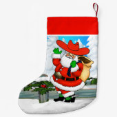 Westerne Cowboy Santa Winter Scene Kleine Kerstsok (Achterkant)