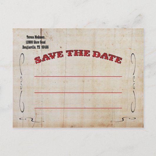 Westerne Cowboy Save the Date Briefkaarten (Achterkant)
