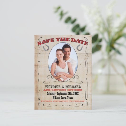 Westerne Cowboy Save the Date Briefkaarten (Staand voorkant)