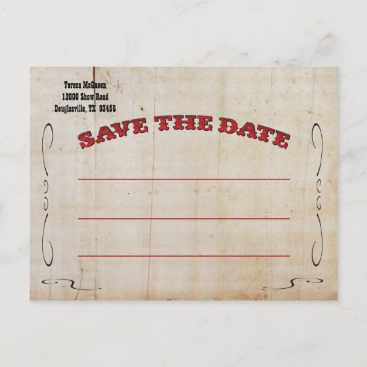 Westerne Cowboy Save the Date Briefkaarten (Achterkant)