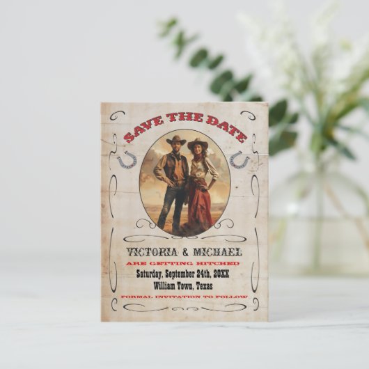 Westerne Cowboy Save the Date Briefkaarten (Staand voorkant)