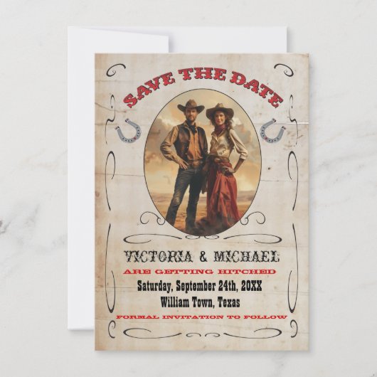 Westerne Cowboy Save the Date Kaart (Voorkant)