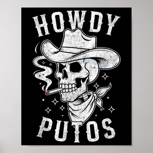 Westerne Cowboy Skull Hola Howdy Putos Spanish Sla Poster (Voorkant)